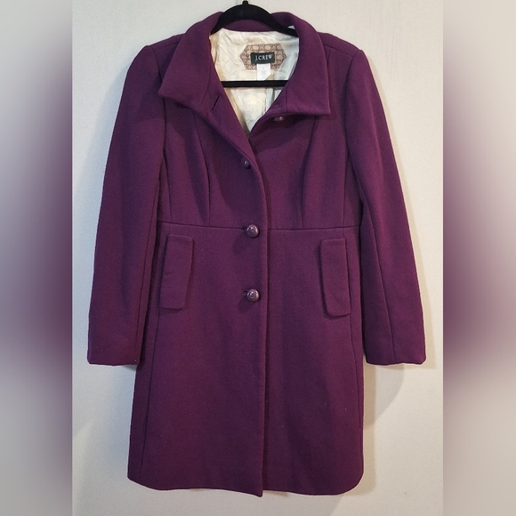 J. Crew Plum Peacoat Size 6 Wool Blend Winter Coat Classy Lady Day Office Preppy - Picture 2 of 4